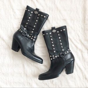 Harley Davidson Studded Leather Black Boots 5.5